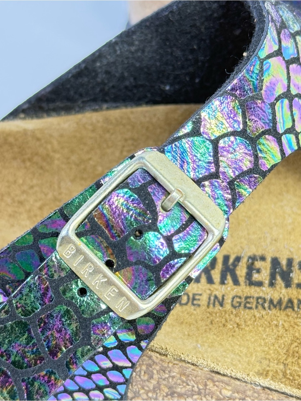 Birkenstock Gizeh sandals Shiny Snake Black Multicolor NWOT Size 37 - Picture 4 of 6